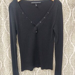 White House Black Market Black Ribbed Buttoned Blouse